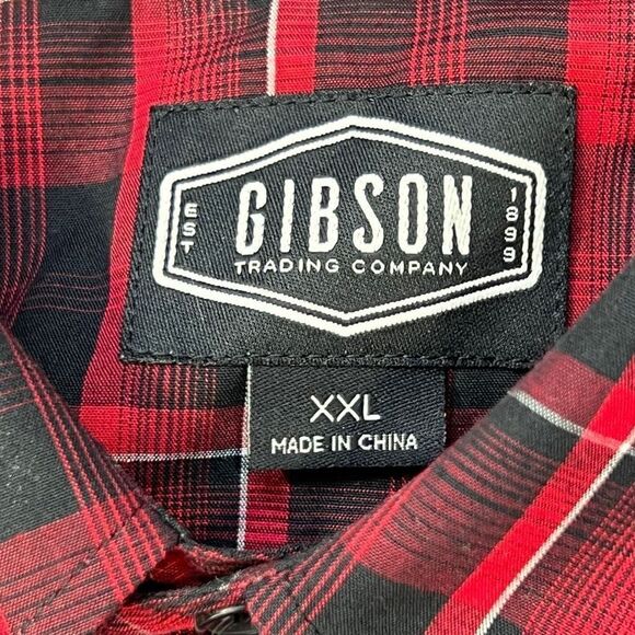 Gibson Men's Plaid Long Sleeve Western Button-Down Shirt Red Black Size 2XL - Picture 9 of 10